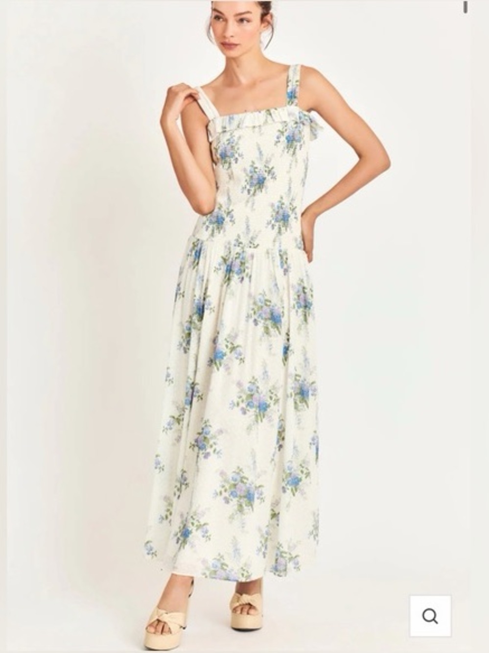 LoveShackFancy Bello Floral Smocked Midi Dress XS Cottagecore